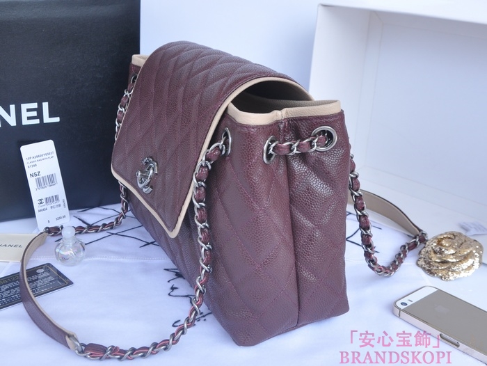 シャネル CHANEL キャビアスキン トートバッグ ワインレッド＆ヴィンテージ金具 A90456-1