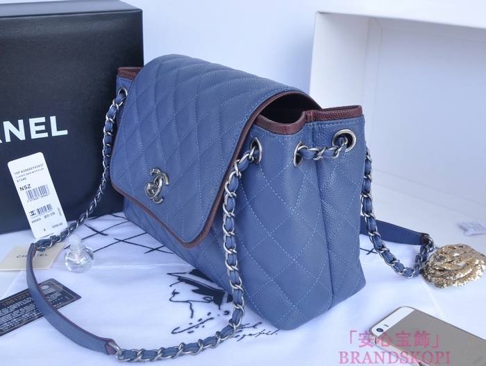 シャネル CHANEL キャビアスキン トートバッグ ブルー＆ヴィンテージ金具 A90456