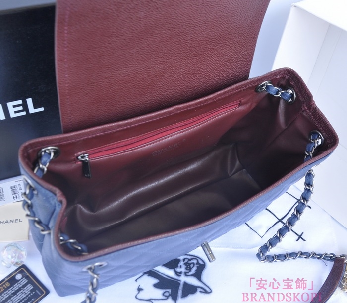 シャネル CHANEL キャビアスキン トートバッグ ブルー＆ヴィンテージ金具 A90456