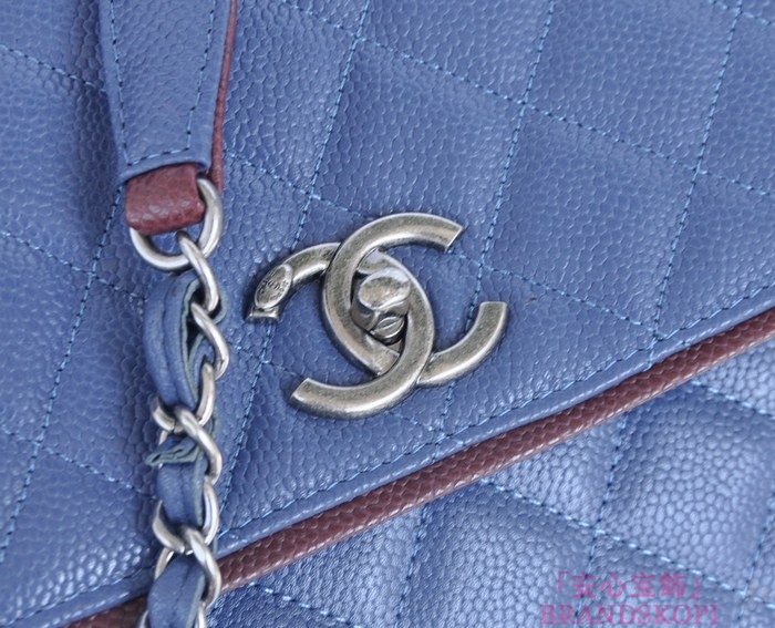 シャネル CHANEL キャビアスキン トートバッグ ブルー＆ヴィンテージ金具 A90456