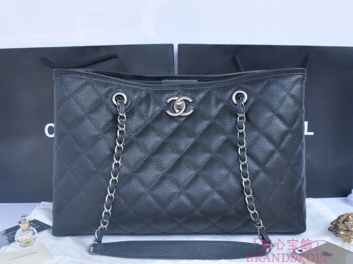 シャネル CHANEL キャビアスキン トートバッグ ブラック＆ヴィンテージ金具 A90454-2