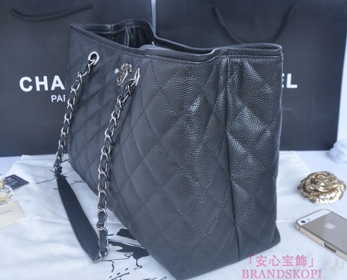 シャネル CHANEL キャビアスキン トートバッグ ブラック＆ヴィンテージ金具 A90454-2