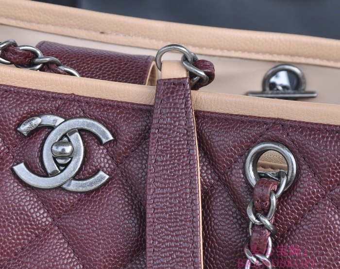 シャネル CHANEL キャビアスキン トートバッグ ワインレッド＆ヴィンテージ金具 A90454-1