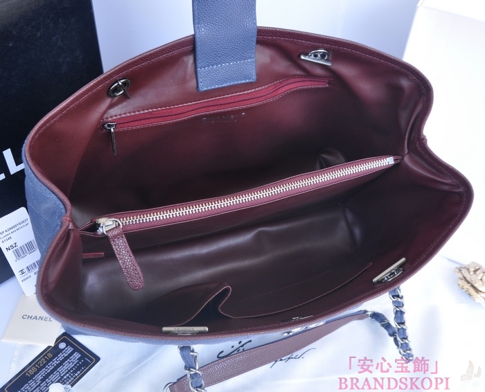 シャネル CHANEL キャビアスキン トートバッグ ブルー ＆ヴィンテージ金具 A90454