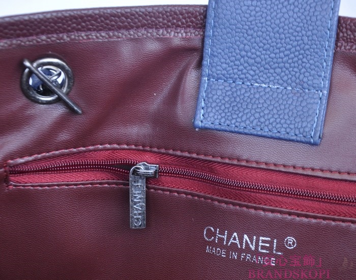シャネル CHANEL キャビアスキン トートバッグ ブルー ＆ヴィンテージ金具 A90454
