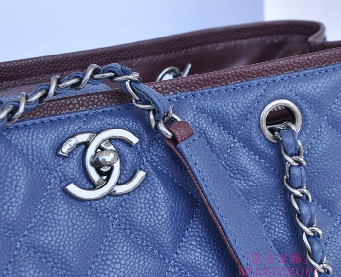 シャネル CHANEL キャビアスキン トートバッグ ブルー ＆ヴィンテージ金具 A90454