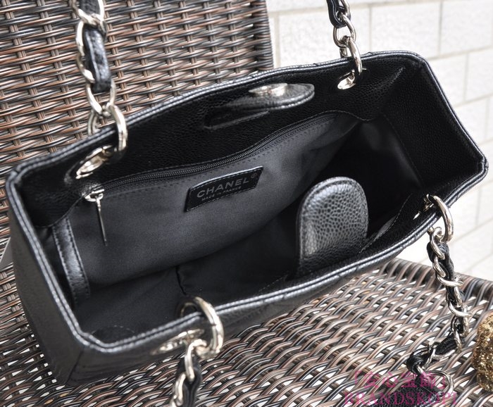 シャネル CHANEL キャビアスキン トートバッグ ブラック＆シルバー A37016-1