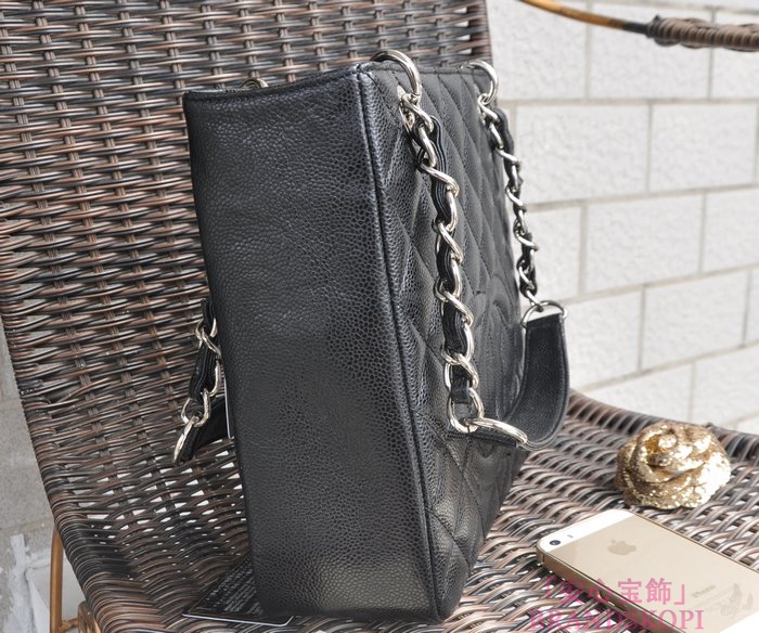 シャネル CHANEL キャビアスキン トートバッグ ブラック＆シルバー A37016-1