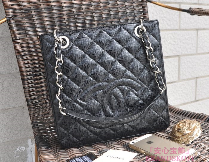 シャネル CHANEL キャビアスキン トートバッグ ブラック＆シルバー A37016-1