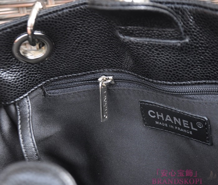 シャネル CHANEL キャビアスキン トートバッグ ブラック＆シルバー A37016-1