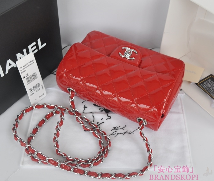 シャネル CHANEL マトラッセライン エナメル ショルダーバッグ レッド A1116-10