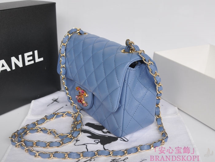 シャネル CHANEL マトラッセライン ラムスキン カラーストーン ショルダーバッグ ヒヤシンスブルー ＆シャンパンゴールド A49258-4