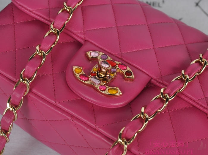シャネル CHANEL マトラッセライン ラムスキン カラーストーン ショルダーバッグ ピンク＆シャンパンゴールド A49258-3