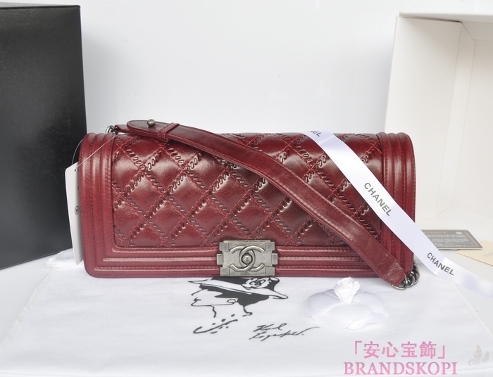 シャネル CHANEL ラムスキン ショルダーバッグ ガーネット A66381-2