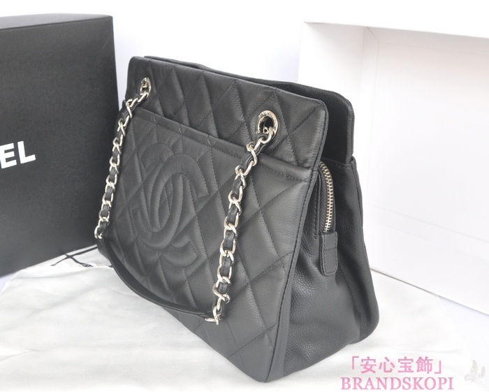 シャネル CHANEL キャビアスキン トートバッグ ショルダー  ブラック A67885
