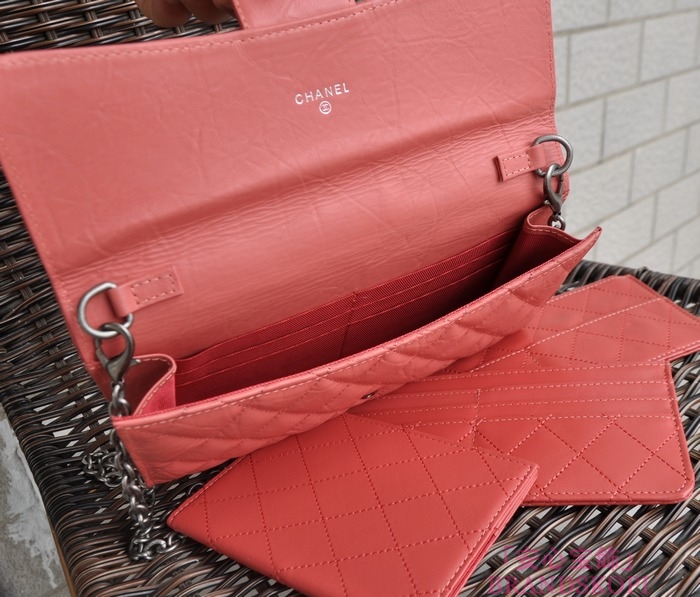 シャネル CHANEL ラムスキン ショルダーバッグ ピンク 四キット A91808-2