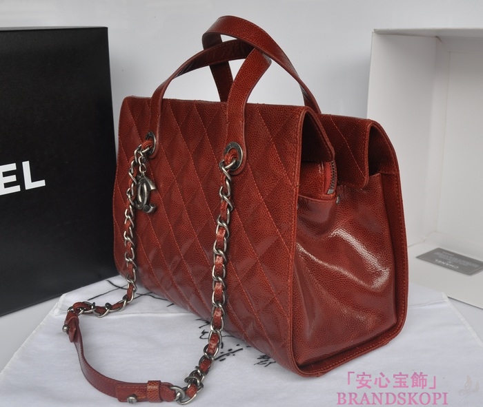シャネル CHANEL キャビアスキン トートバッグ ショルダー  キャメルブラウン A34208-4