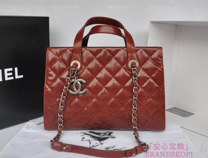 シャネル CHANEL キャビアスキン トートバッグ ショルダー  キャメルブラウン A34208-4
