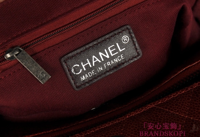 シャネル CHANEL キャビアスキン トートバッグ ショルダー  キャメルブラウン A34208-4