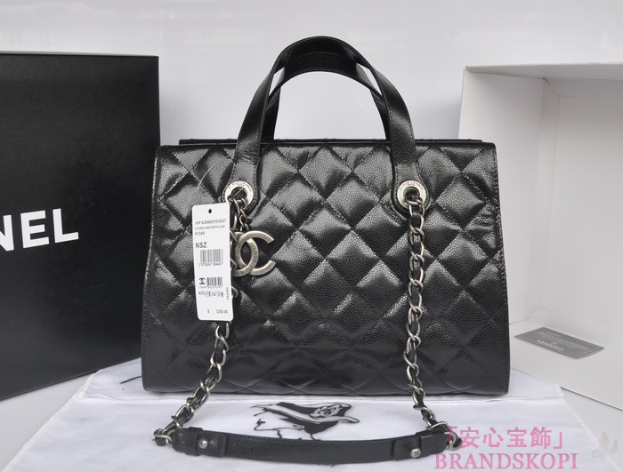 シャネル CHANEL キャビアスキン トートバッグ ショルダー  ブラック A34208-2