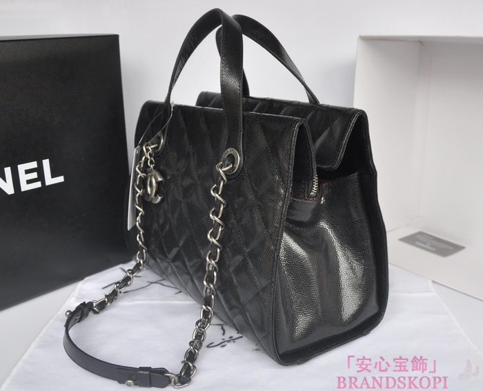 シャネル CHANEL キャビアスキン トートバッグ ショルダー  ブラック A34208-2