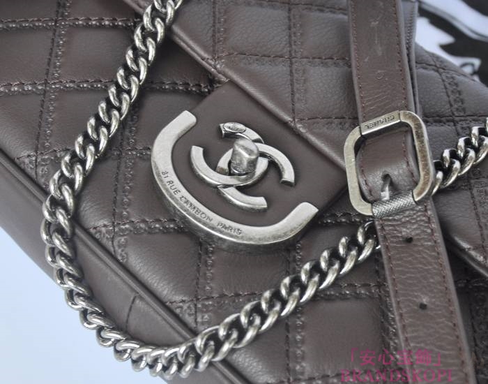 CHANEL/シャネル 金具付きチェーンショルダーバッグ ベンガルブラウン×シルバーアンティーク  A67824-3
