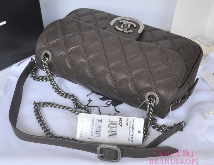 CHANEL/シャネル 金具付きチェーンショルダーバッグ ベンガルブラウン×シルバーアンティーク  A67824-3