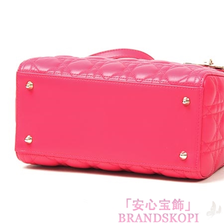 クリスチャンディオール/Christian Dior/ ロゴチャーム付きハンドバッグ(2WAY仕様)/LADY DIOR レディディオール /Fuchsia cal44550 m431