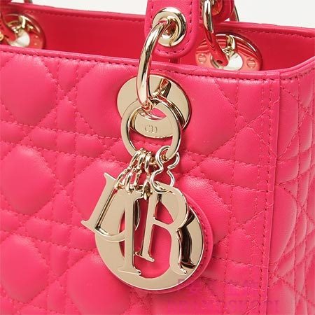 クリスチャンディオール/Christian Dior/ ロゴチャーム付きハンドバッグ(2WAY仕様)/LADY DIOR レディディオール /Fuchsia cal44550 m431