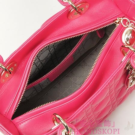 クリスチャンディオール/Christian Dior/ ロゴチャーム付きハンドバッグ(2WAY仕様)/LADY DIOR レディディオール /Fuchsia cal44550 m431