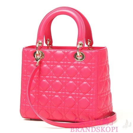 クリスチャンディオール/Christian Dior/ ロゴチャーム付きハンドバッグ(2WAY仕様)/LADY DIOR レディディオール /Fuchsia cal44550 m431