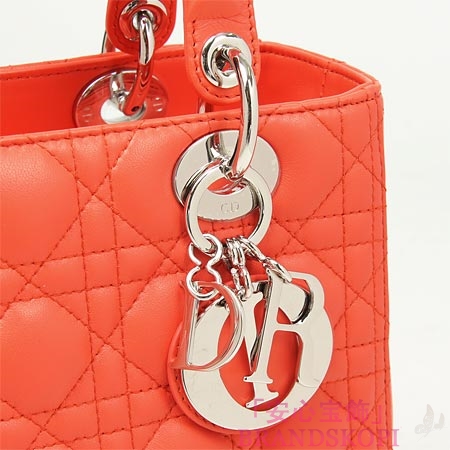 クリスチャンディオール/Christian Dior/ ロゴチャーム付きハンドバッグ(2WAY仕様)/LADY DIOR レディディオール /Orange Vif cal44551 m677