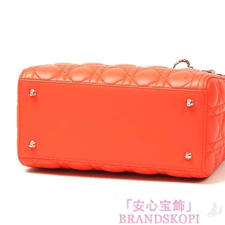 クリスチャンディオール/Christian Dior/ ロゴチャーム付きハンドバッグ(2WAY仕様)/LADY DIOR レディディオール /Orange Vif cal44551 m677