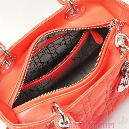 クリスチャンディオール/Christian Dior/ ロゴチャーム付きハンドバッグ(2WAY仕様)/LADY DIOR レディディオール /Orange Vif cal44551 m677