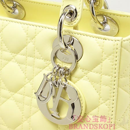 クリスチャンディオール/Christian Dior/ ロゴチャーム付きハンドバッグ(2WAY仕様)/LADY DIOR レディディオール /Jaune pale cal44551 m222