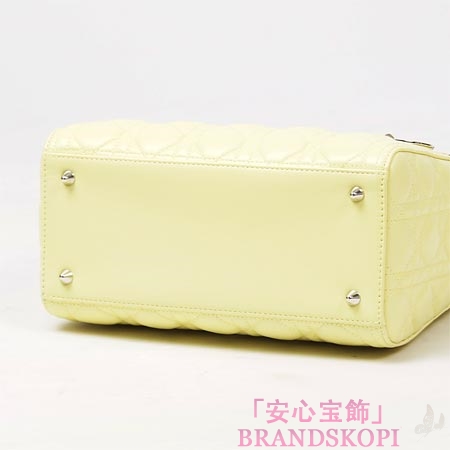 クリスチャンディオール/Christian Dior/ ロゴチャーム付きハンドバッグ(2WAY仕様)/LADY DIOR レディディオール /Jaune pale cal44551 m222