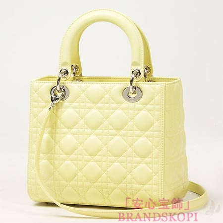 クリスチャンディオール/Christian Dior/ ロゴチャーム付きハンドバッグ(2WAY仕様)/LADY DIOR レディディオール /Jaune pale cal44551 m222