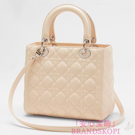 クリスチャンディオール/Christian Dior/ ロゴチャーム付きハンドバッグ(２ＷＡＹ仕様)/LADY DIOR レディディオール /ベージュローズcal44551 m158