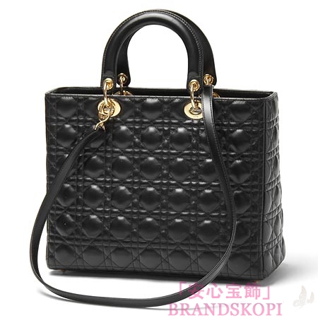 クリスチャンディオール/Christian Dior/ レザーハンドバッグ（２ＷＡＹ仕様）/Lady Dior レディディオール /ブラック×ゴールドcal44560 no