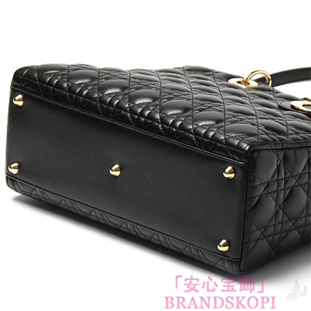 クリスチャンディオール/Christian Dior/ レザーハンドバッグ（２ＷＡＹ仕様）/Lady Dior レディディオール /ブラック×ゴールドcal44560 no