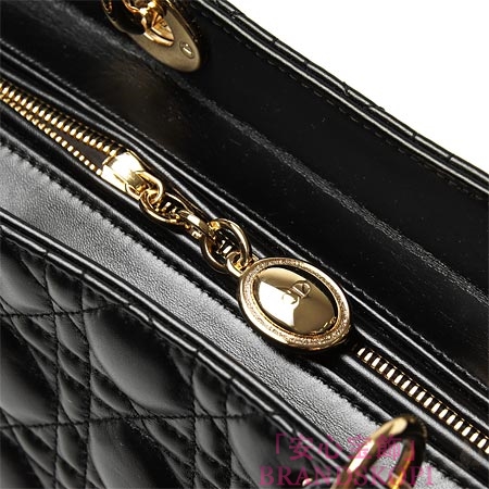 クリスチャンディオール/Christian Dior/ レザーハンドバッグ（２ＷＡＹ仕様）/Lady Dior レディディオール /ブラック×ゴールドcal44560 no