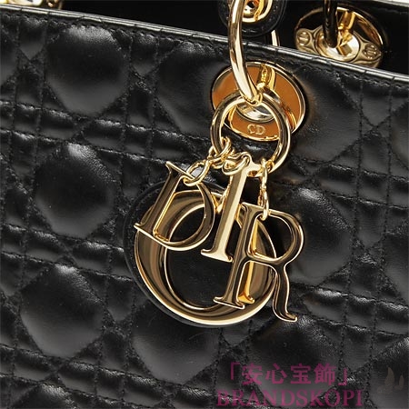 クリスチャンディオール/Christian Dior/ レザーハンドバッグ（２ＷＡＹ仕様）/Lady Dior レディディオール /ブラック×ゴールドcal44560 no