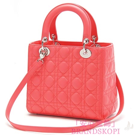 クリスチャンディオール/Christian Dior/ ロゴチャーム付きハンドバッグ(２ＷＡＹ仕様)/LADY DIOR レディディオール /クリアコーラルcal44551 m318