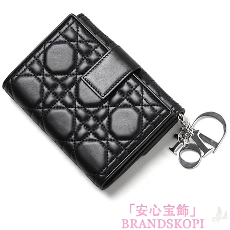 クリスチャンディオール/Christian Dior/ ２つ折り財布[小銭入れ付き]/レディディオール LADY DIOR /ブラックcal43058p noa3
