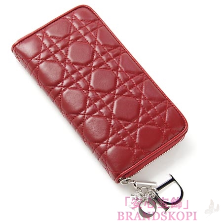 クリスチャンディオール/Christian Dior/ ラウンドファスナー 長財布/レディディオール/LADY DIOR /Rouge cal43047p m323
