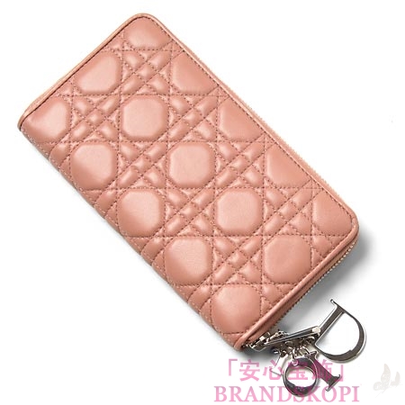 クリスチャンディオール/Christian Dior/ ラウンドファスナー 長財布[小銭入れ付き]/レディディオール LADY DIOR /オールドローズcal43047p m265