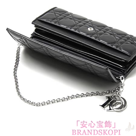 クリスチャンディオール/Christian Dior/ 長財布[チェーン/小銭入れ付き]/レディディオール LADY DIOR /ブラックcal43060p noa3