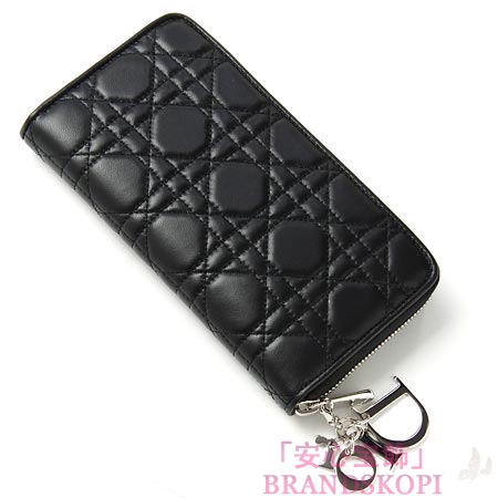 クリスチャンディオール/Christian Dior/ ラウンドファスナー 長財布/レディディオール/LADY DIOR /Noir cal43047p m900