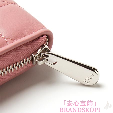 クリスチャンディオール/Christian Dior/ ラウンドファスナー 長財布/レディディオール/LADY DIOR /マグノリアピンクcal43047p m355