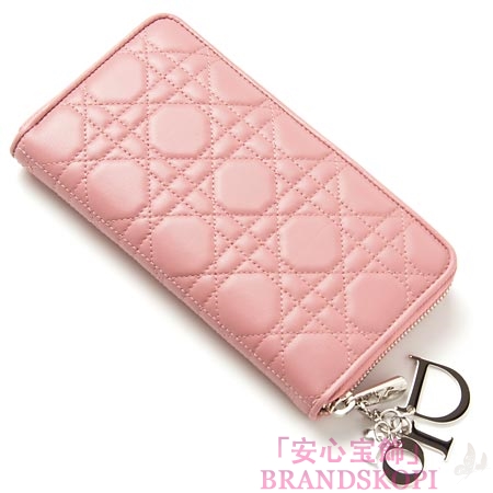 クリスチャンディオール/Christian Dior/ ラウンドファスナー 長財布/レディディオール/LADY DIOR /マグノリアピンクcal43047p m355